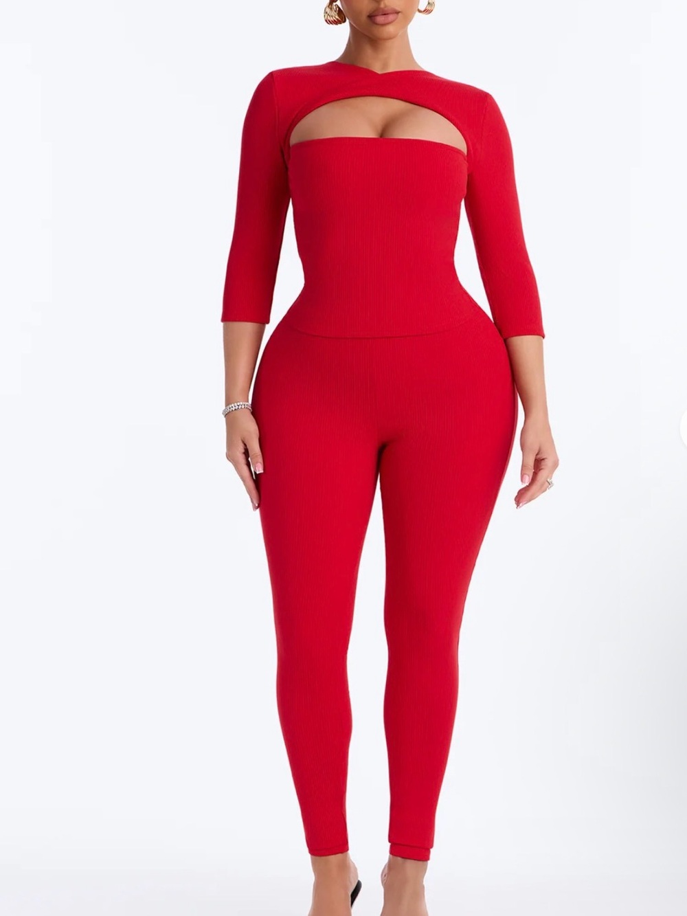 Red Cutout 2 Piece Set- Women Pants & Top
